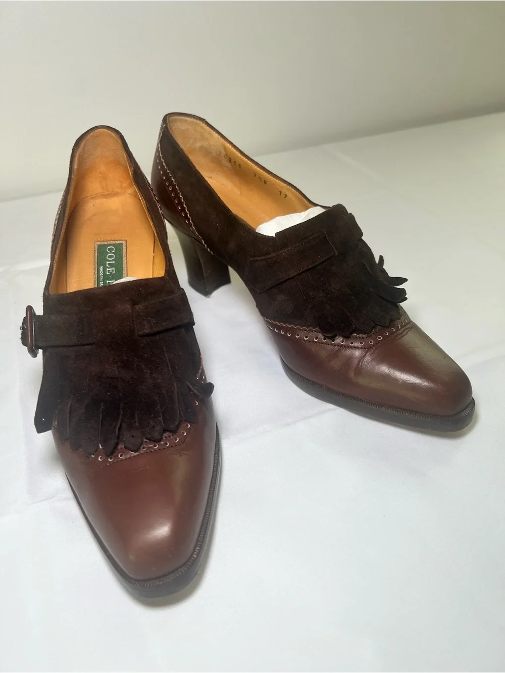 Vintage Cole Haan Brown Leather & Suede Kiltie Loafers | Size 7.5